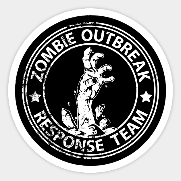 Zombie Outbreak Response Team (white-distressed) Sticker by scallywag